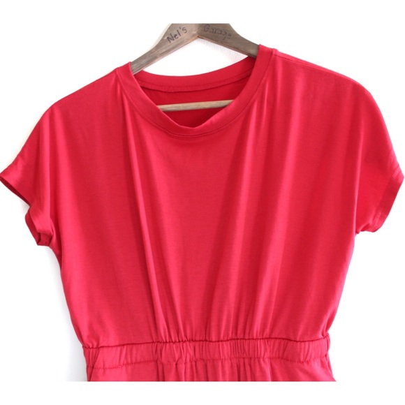 Red Cinched Waist T Shirt Dress Large Preowned - Picture 2 of 8